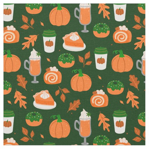 pumpkin spice coffee dark green fabric