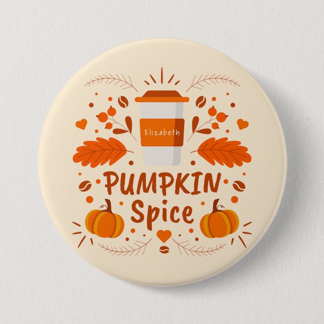 Pumpkin Spice coffee, fall leaves Button (Front)