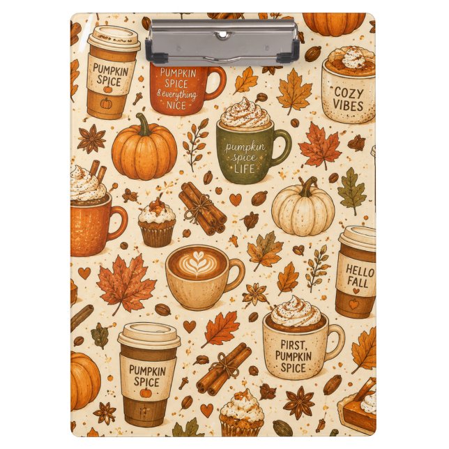 Pumpkin Spice Coffee Fall Pattern  Clipboard (Front)