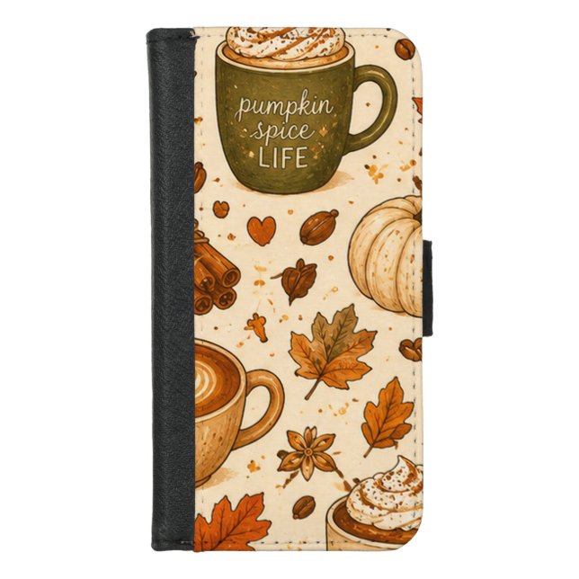 Pumpkin Spice Coffee Fall Pattern  iPhone Wallet Case (Front)