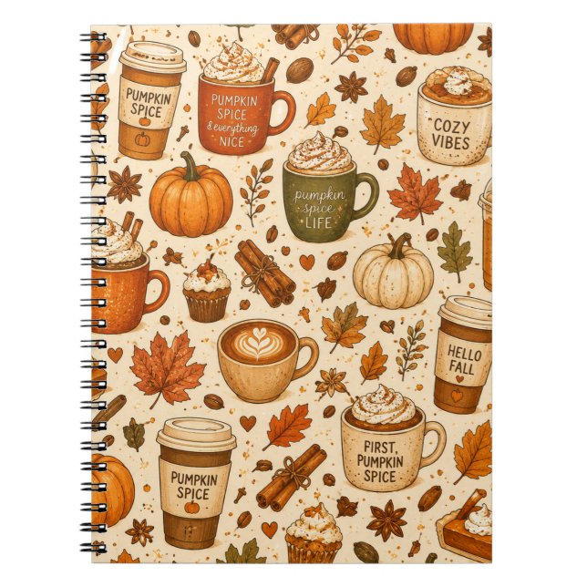 Pumpkin Spice Coffee Fall Pattern  Notebook (Front)