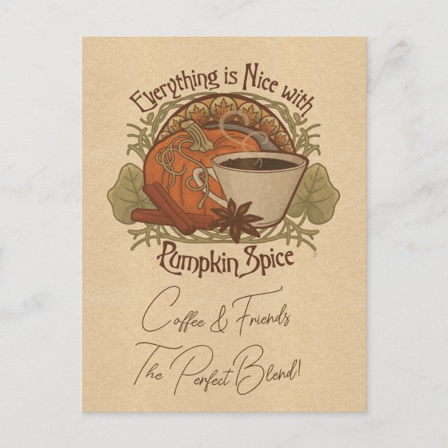 Pumpkin Spice Coffee & Friends Postcard (Front)