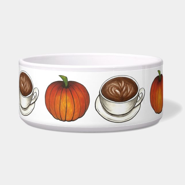 Pumpkin Spice Coffee Latte Autumn Fall Pet Bowl (Left)