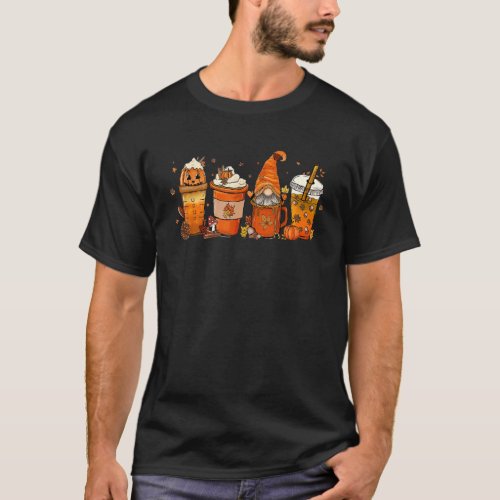 Pumpkin Spice Coffee Latte Fall Gnomes Autumn Seas T_Shirt