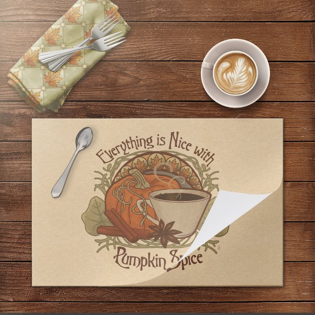 Pumpkin Spice Coffee Paper Placemat (Pumpkin Spice Coffee Paper Placemat - Shown with Coordinating Fabric Napkin from the same Collection)