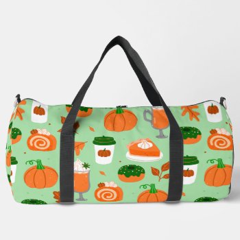 Pumpkin Spice Coffee Pastel Green Duffle Bag by funnychristmas at Zazzle