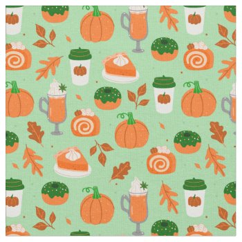 Pumpkin Spice Coffee Pastel Green Fabric by funnychristmas at Zazzle