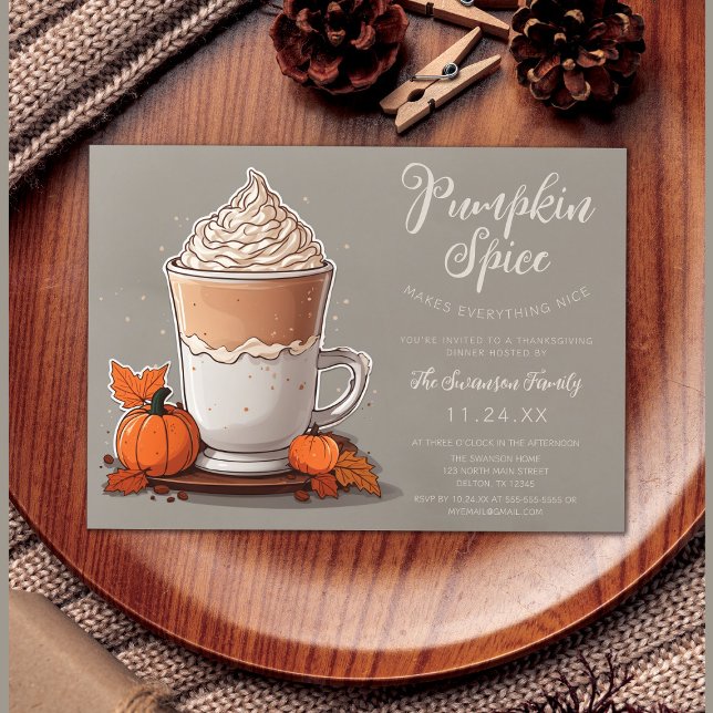 Pumpkin Spice Coffee Thanksgiving Dinner Invitation (Creator Uploaded)