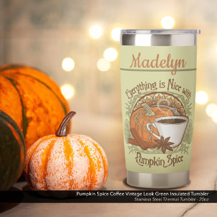 Pumpkin Spice Coffee Vintage Vibe Green Name Insulated Tumbler