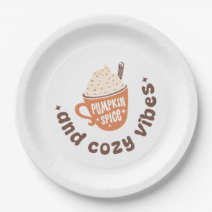 Pumpkin Spice & Cozy Vibes  – Cute PSL Latte Fall Paper Plates