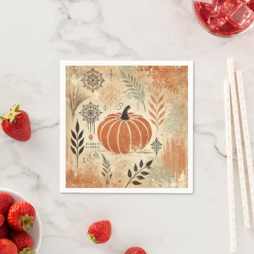 Pumpkin Spice Distressed Ink Fall Season Decoupage Napkins