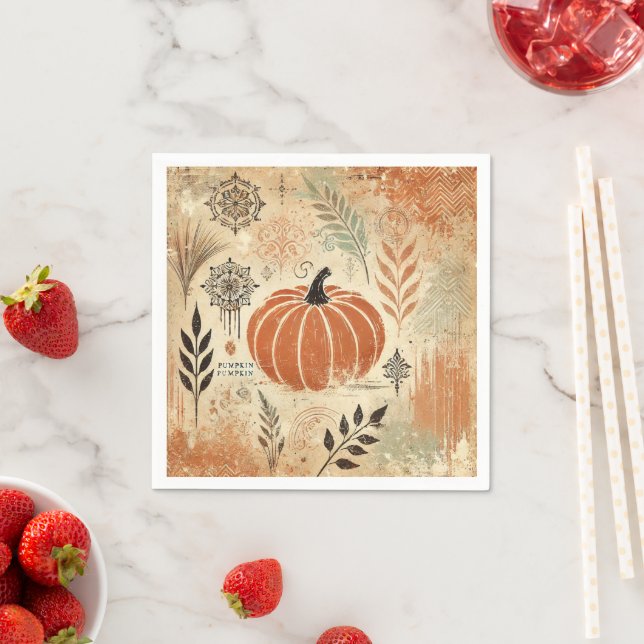 Pumpkin Spice Distressed Ink Fall Season Decoupage Napkins (Insitu)
