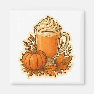 Pumpkin Spice Drink with Autumn Leaves Magnet