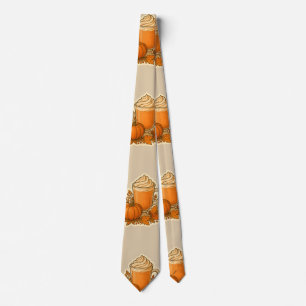 Pumpkin Spice Drink with Autumn Leaves Neck Tie
