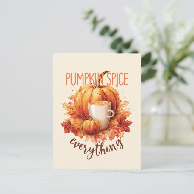 Pumpkin Spice Everything – Latte & Autumn Foliage Postcard (Standing Front)
