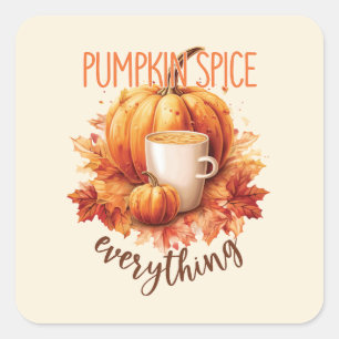 Pumpkin Spice Everything – Latte & Autumn Foliage Square Sticker