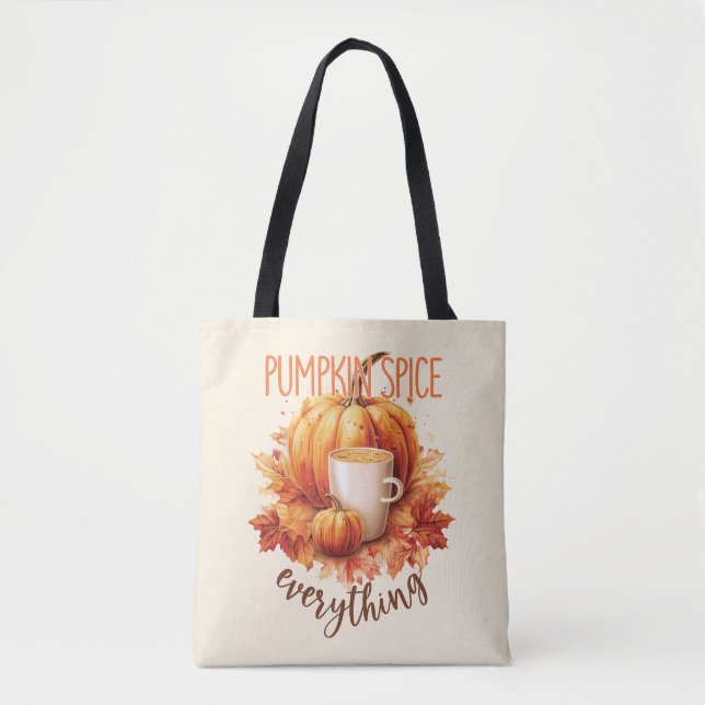 Pumpkin Spice Everything – Latte & Autumn Foliage Tote Bag (Front)