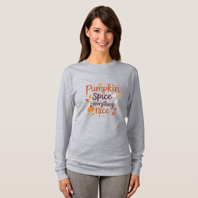 Pumpkin Spice & Everything Nice Autumn Minimalist  T-Shirt (Front Full)