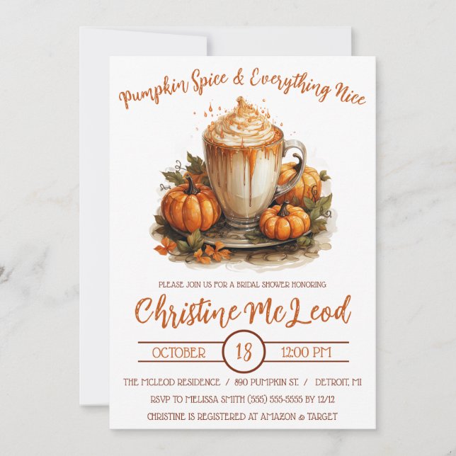 Pumpkin Spice & Everything Nice Bridal Shower Invitation (Front)