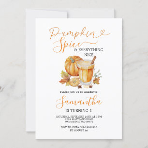 Pumpkin Spice & Everything Nice Fall 1st Birthday Invitation
