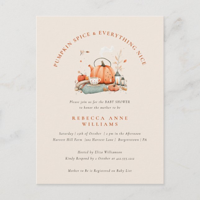 Pumpkin Spice & Everything Nice – Fall Baby Shower Postcard (Front)