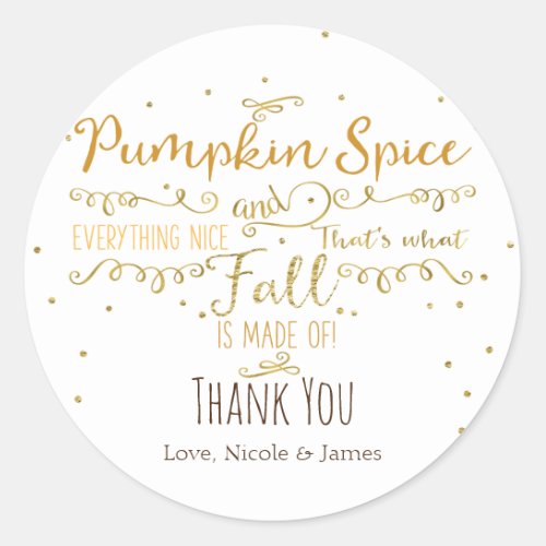 Pumpkin Spice  Everything Nice Fall Favor Classic Round Sticker