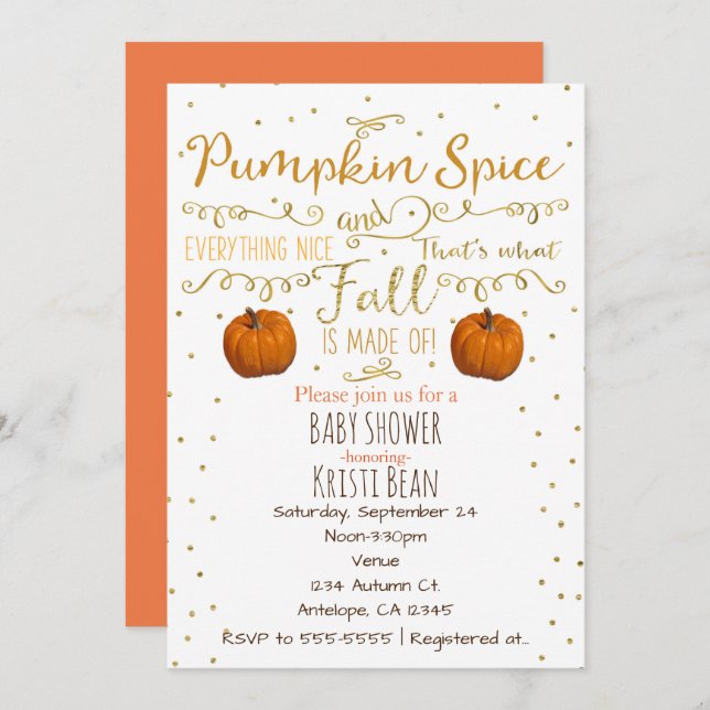 Pumpkin Spice & Everything Nice Fall Invitations (Front/Back)