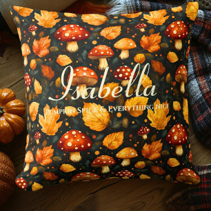 Pumpkin Spice & Everything Nice Fall Mushroom Throw Pillow