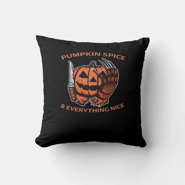 Pumpkin Spice & Everything Nice Funny Meme Throw Pillow (Front)