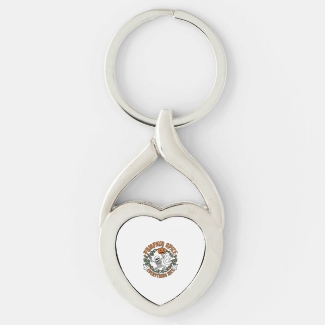 Pumpkin Spice Everything Nice Halloween Skeleton V Keychain (Front)