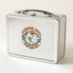 Pumpkin Spice Everything Nice Halloween Skeleton V Metal Lunch Box