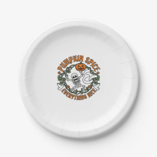 Pumpkin Spice Everything Nice Halloween Skeleton V Paper Plates