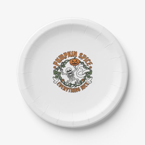 Pumpkin Spice Everything Nice Halloween Skeleton V Paper Plates