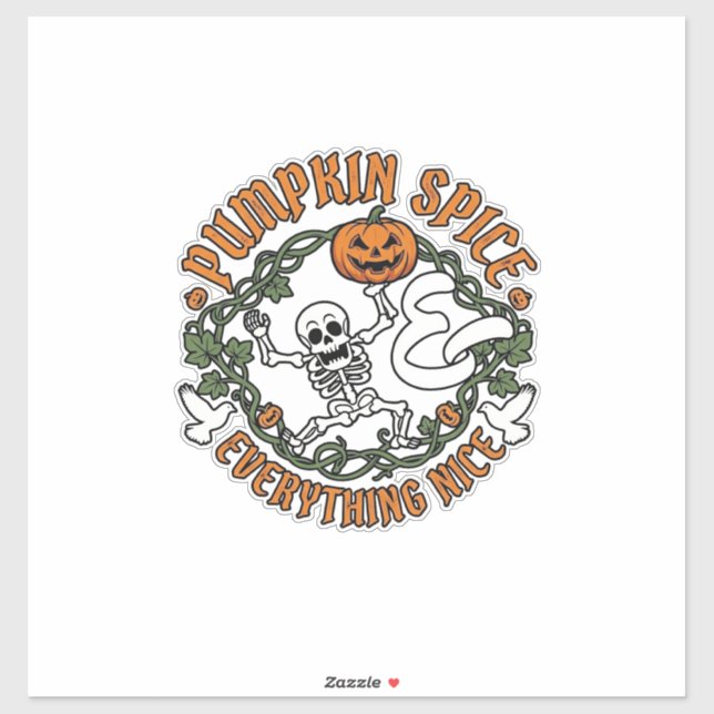 Pumpkin Spice Everything Nice Halloween Skeleton V Sticker (Sheet)