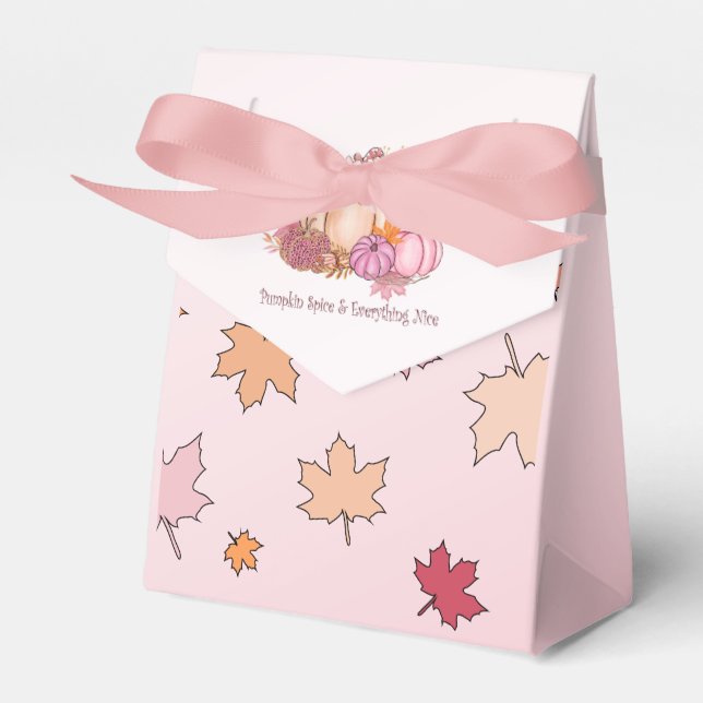 Pumpkin Spice & Everything Nice Pink Fall Leaves Favor Boxes (Front Side)