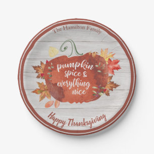 Pumpkin Spice & Everything Nice Thanksgiving Gray Paper Plates