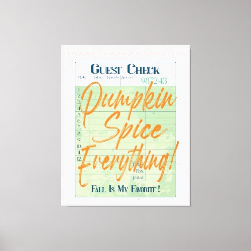 Pumpkin Spice Fall Autumn Guest Check Coffee Latte Canvas Print