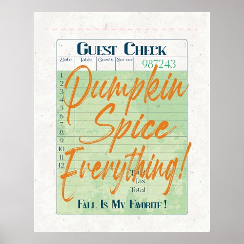 Pumpkin Spice Fall Autumn Guest Check Coffee Latte Poster