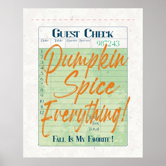 Pumpkin Spice Fall Autumn Guest Check Coffee Latte Poster (Front)