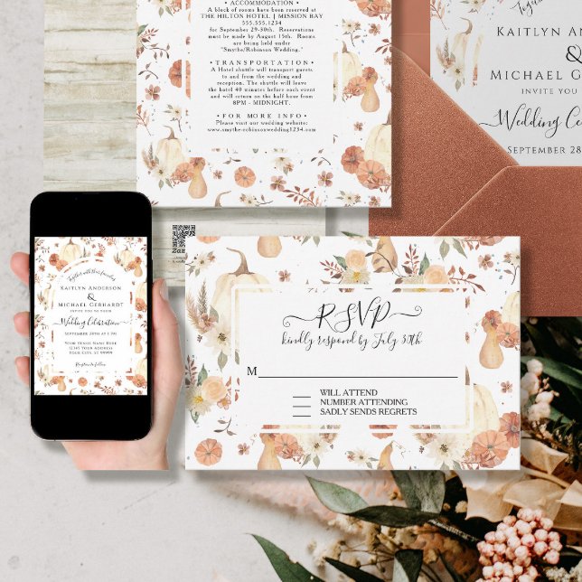 Pumpkin Spice Fall Autumn Leaves Wedding RSVP (Creator Uploaded)