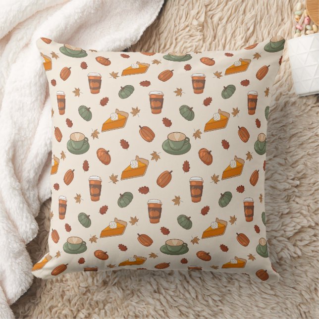 Pumpkin Spice Fall Autumn Pattern Throw Pillow (Blanket)