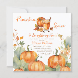 Pumpkin Spice Fall Baby Shower Boho Orange Floral Invitation