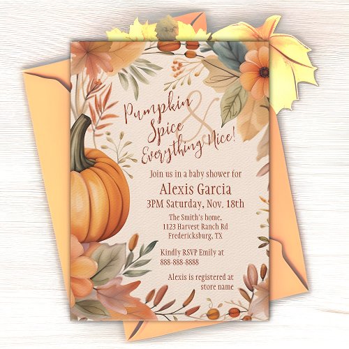 Pumpkin Spice Fall Baby Shower Boho Orange Floral Invitation