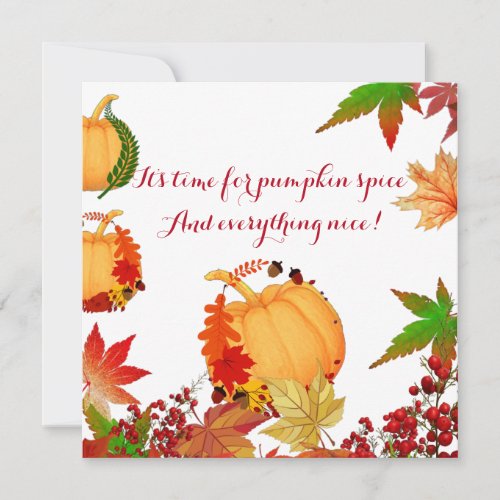  Pumpkin Spice Fall Colors Red Berry Maple Leaves Card