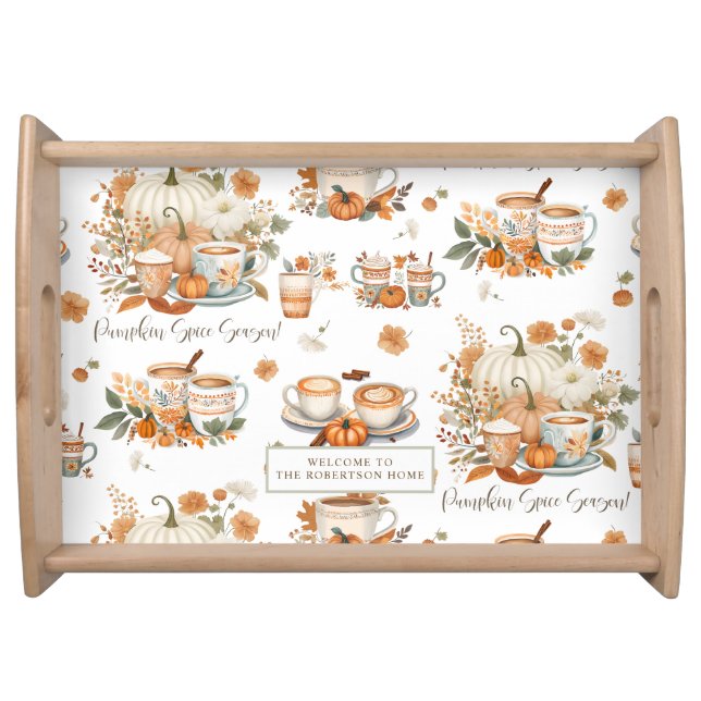 Pumpkin Spice Fall Harvest Family White and Orange Serving Tray (Front)