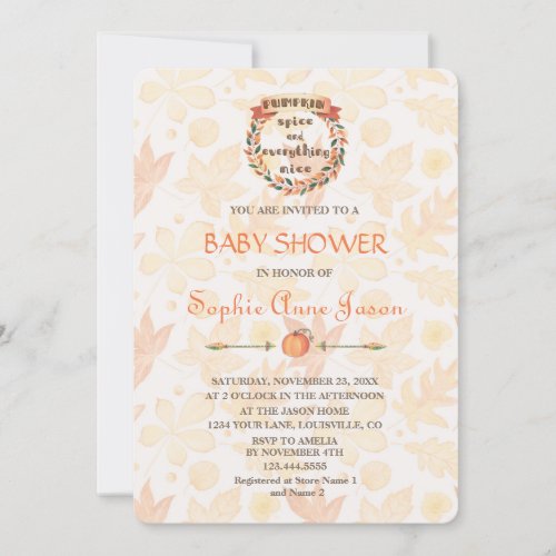 Pumpkin Spice Fall Thanksgiving Baby Shower Invitation