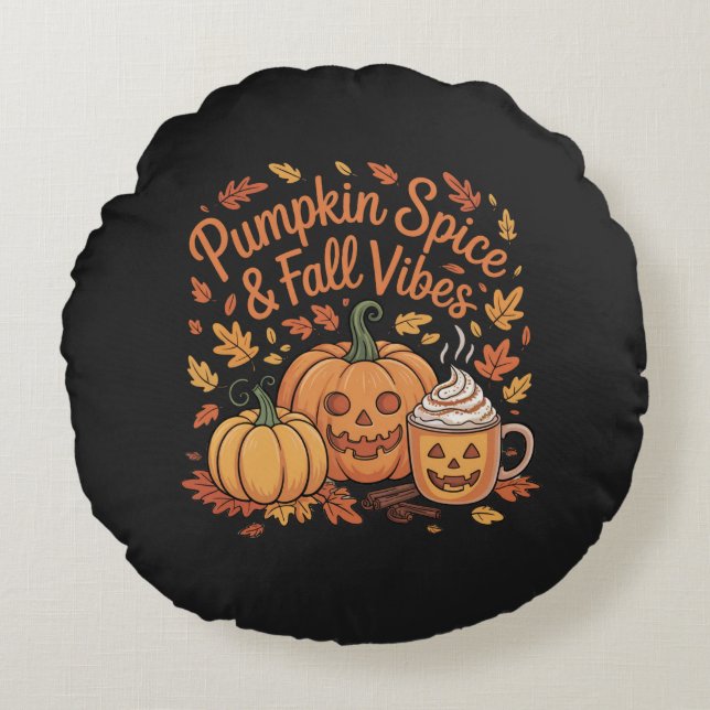  Pumpkin Spice & Fall Vibes Round Pillow (Front)
