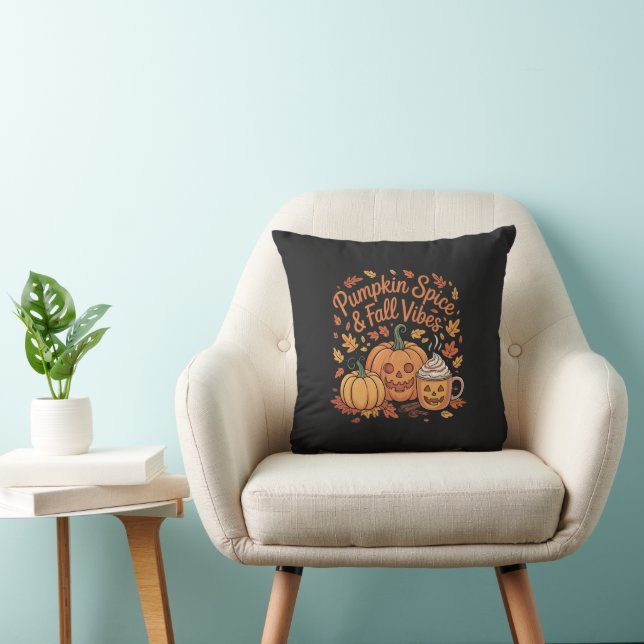  Pumpkin Spice & Fall Vibes Throw Pillow (Chair)