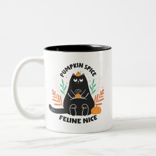 Pumpkin Spice Feline Nice Funny Thanksgiving Cat Two_Tone Coffee Mug