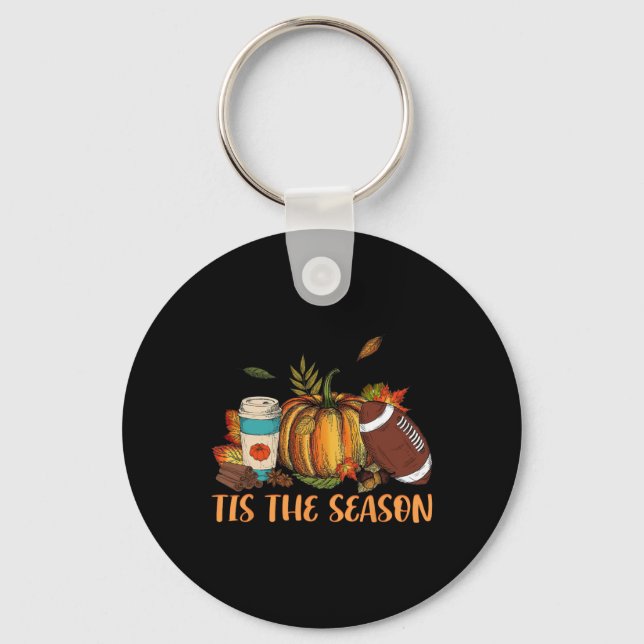 Pumpkin Spice Football Tis The Season Fall Thanksg Keychain (Front)